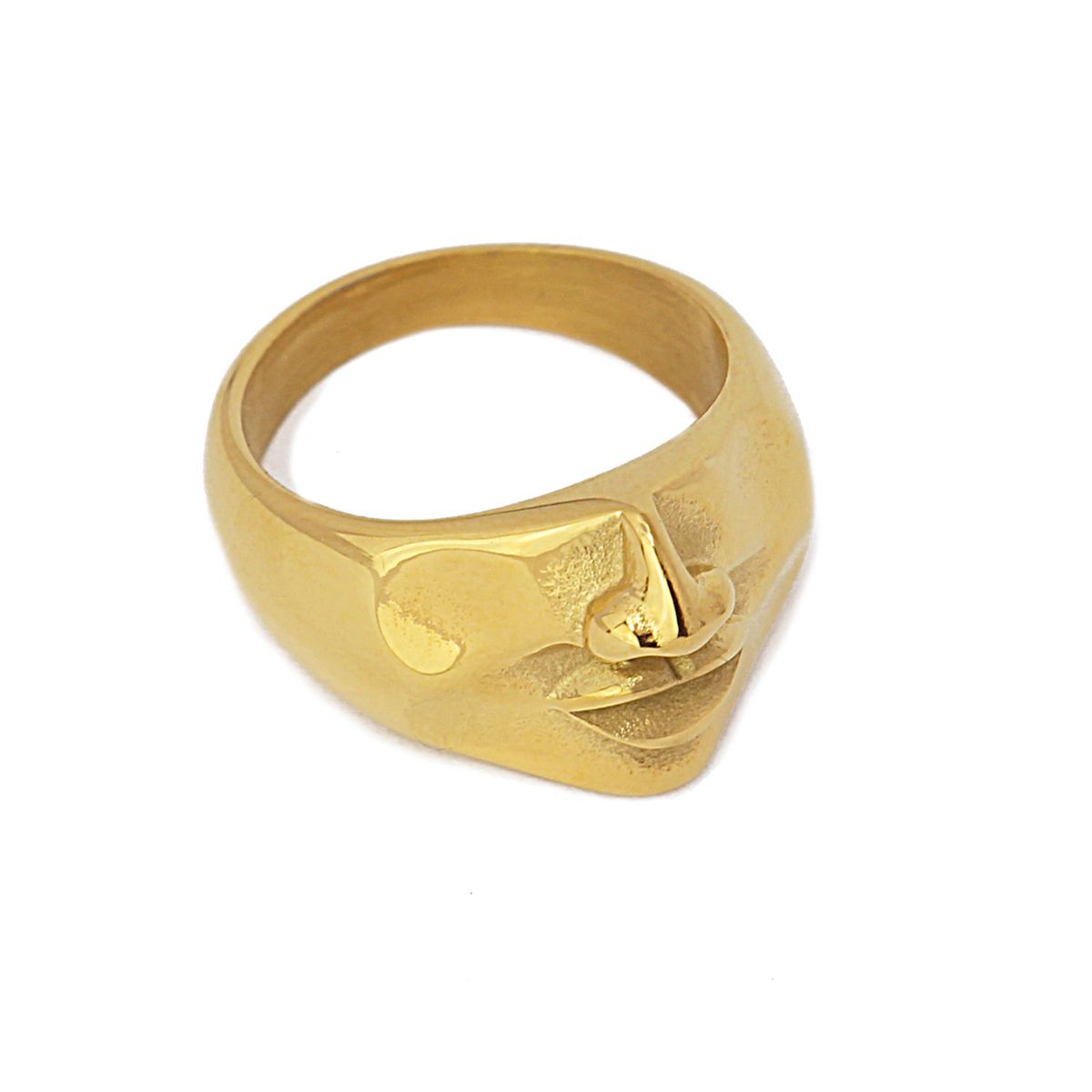 anillo acero rostro dorado