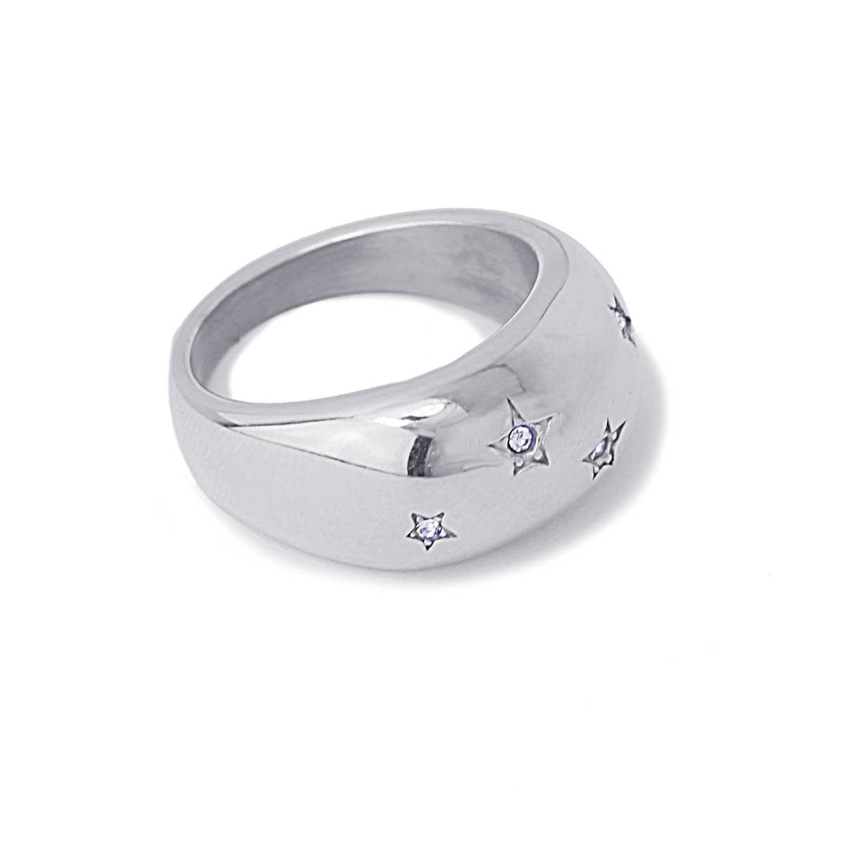 anillo acero estrellas circonitas anartxy  plateado