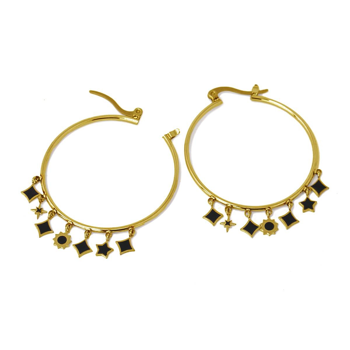 pendientes aros acero abalorios oro