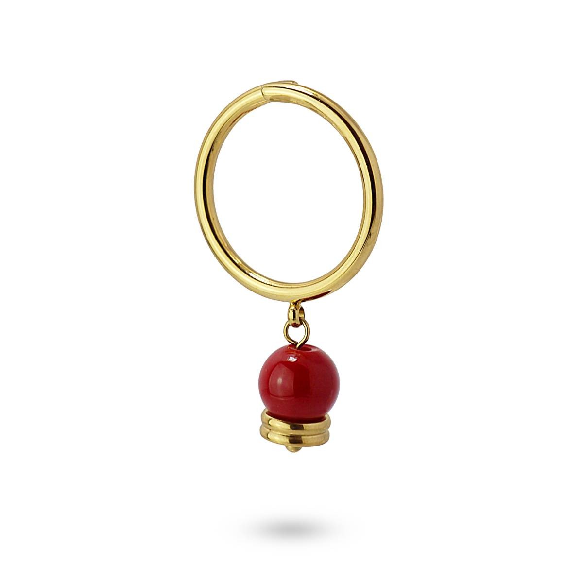 anillo campanilla acero quirúrgico color dorado abalorio cristal rojo