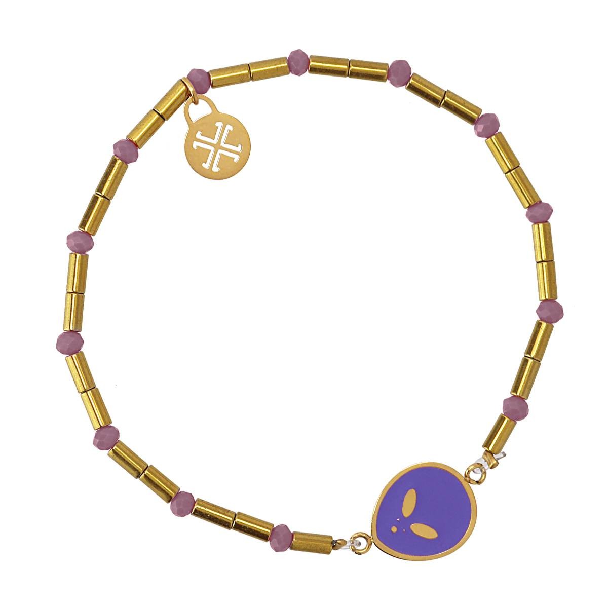 Pulsera alien acero color dorado morado 2