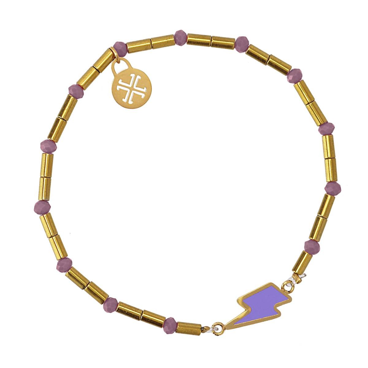 Pulsera rayo acero color dorado morado