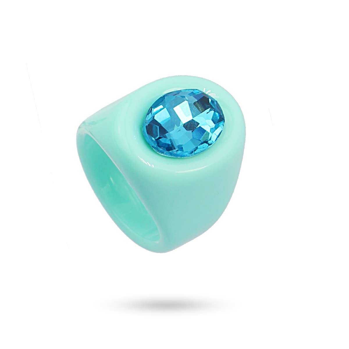 anillo plástico reciclado piedra brillante acrílico  azul