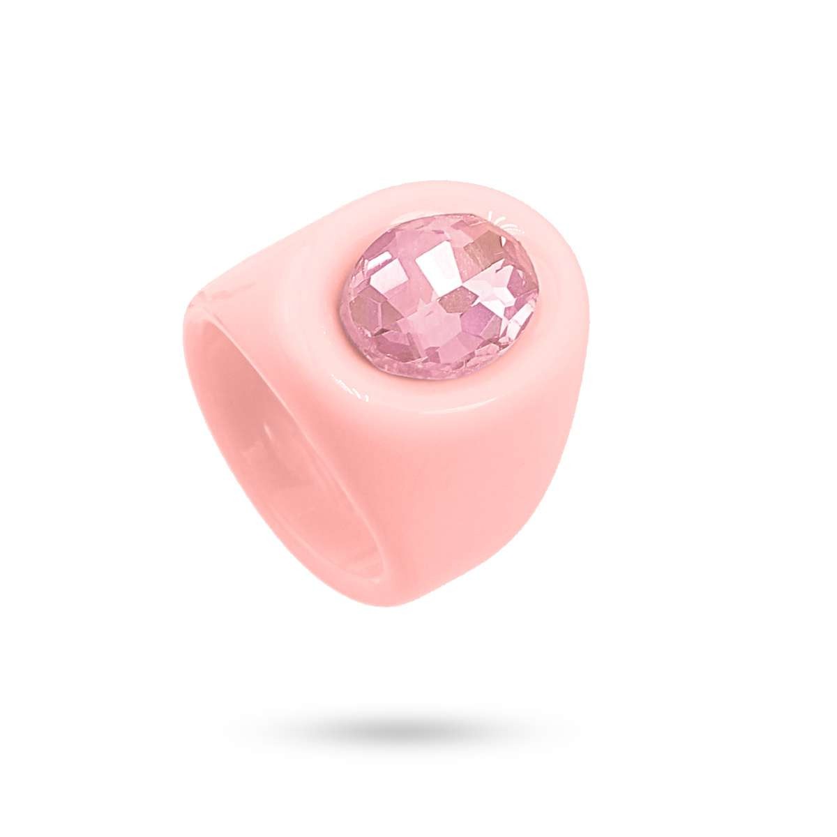anillo plástico reciclado piedra brillante acrílico rosa