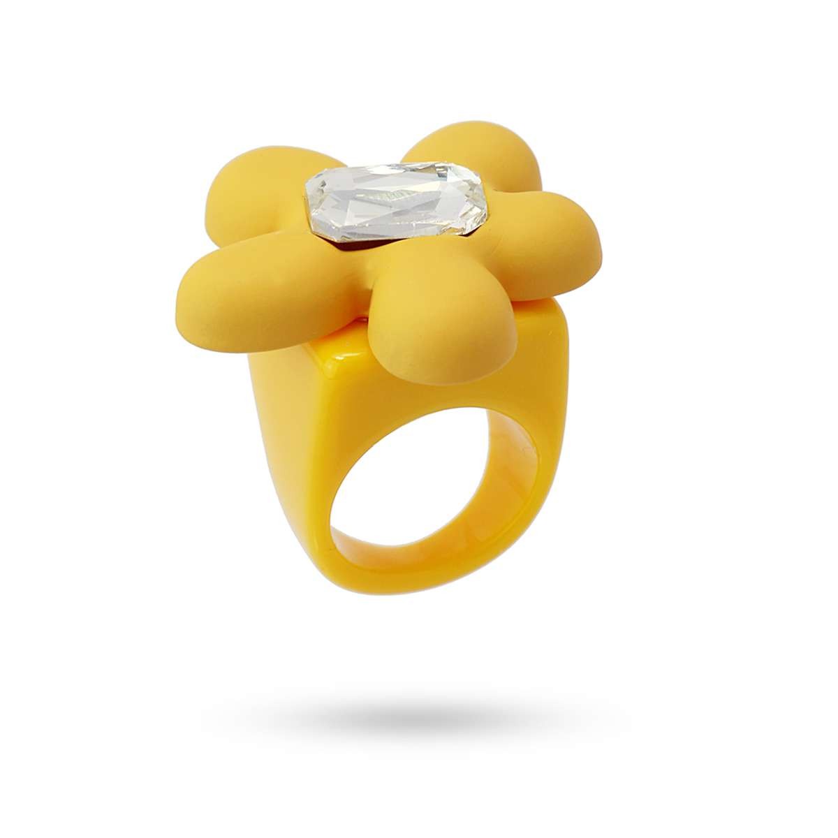 maxi anillo plastico reciclado flor piedra brillante anartxy amarillo