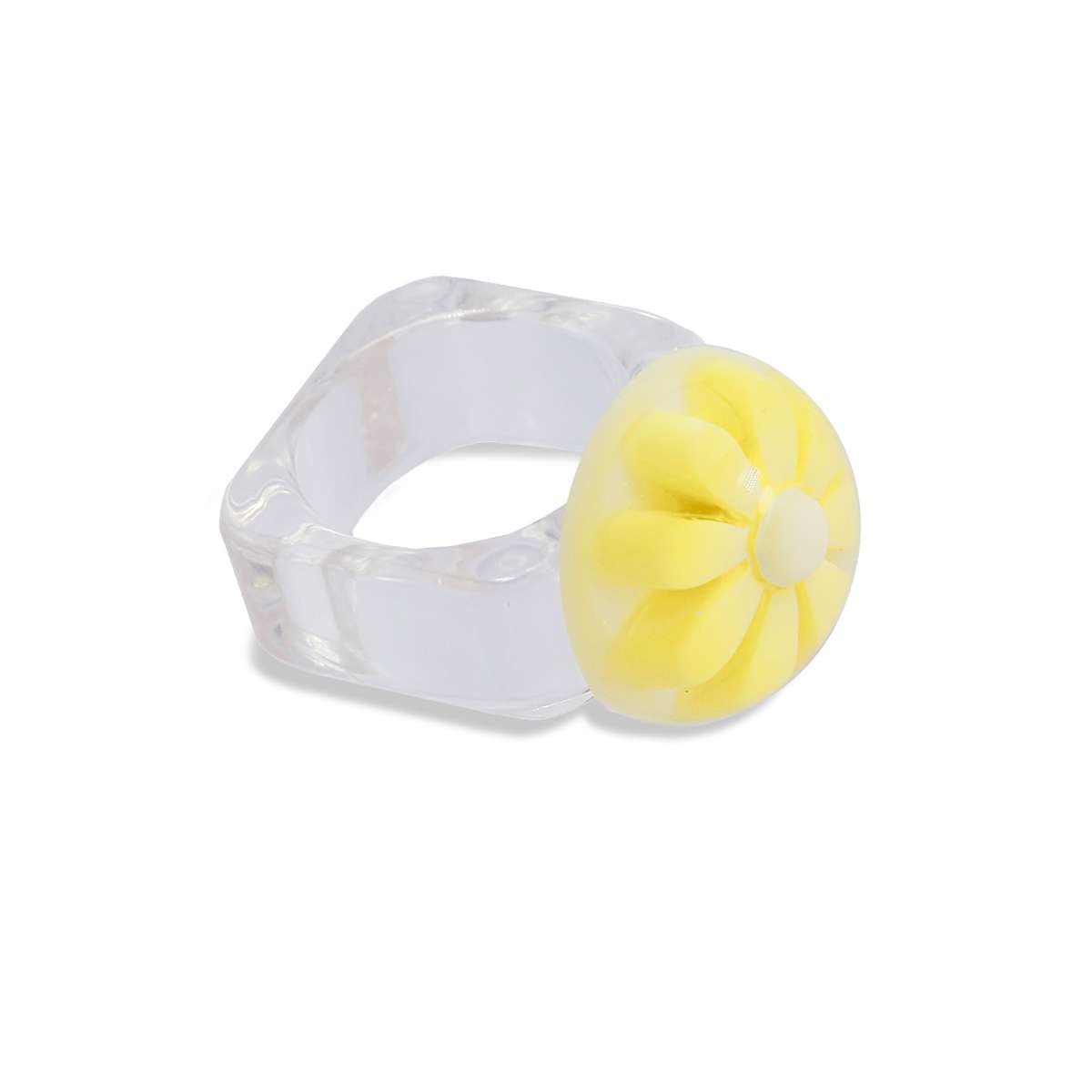 maxi anillo plastico transparente reciclado semiesfera flor margarita  amarillo