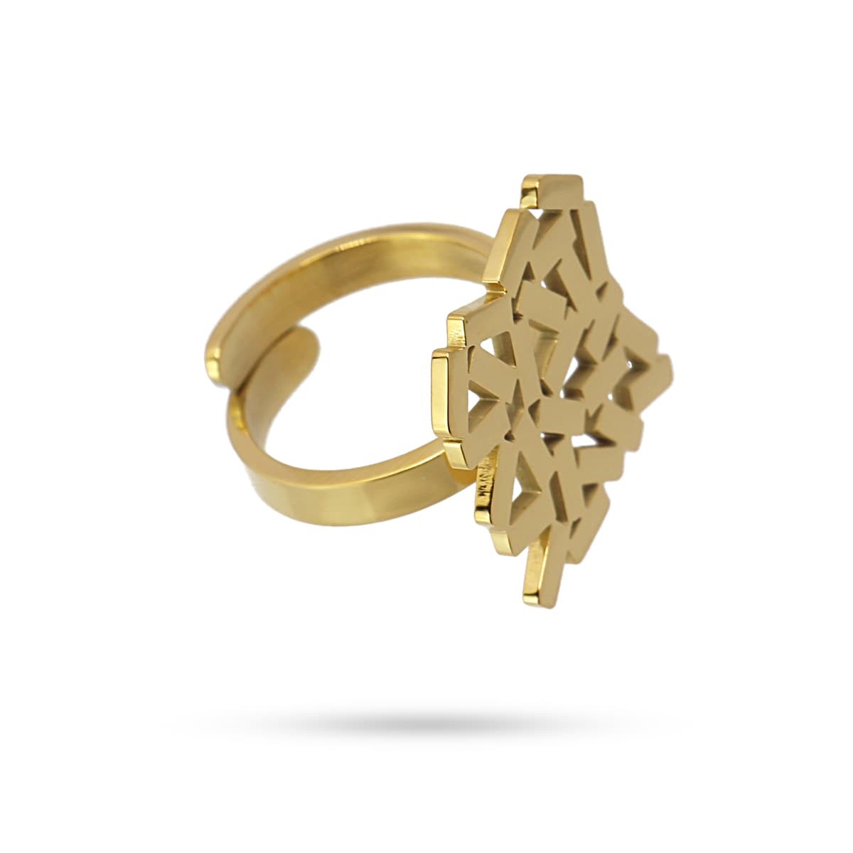anillo acero ajustable detalle cuadrado bastoncillos geométrico dorado