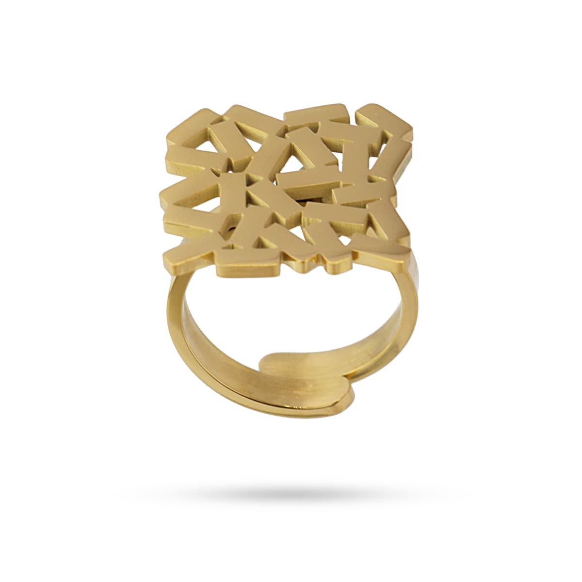 anillo acero ajustable detalle cuadrado bastoncillos geométrico anartxy dorado