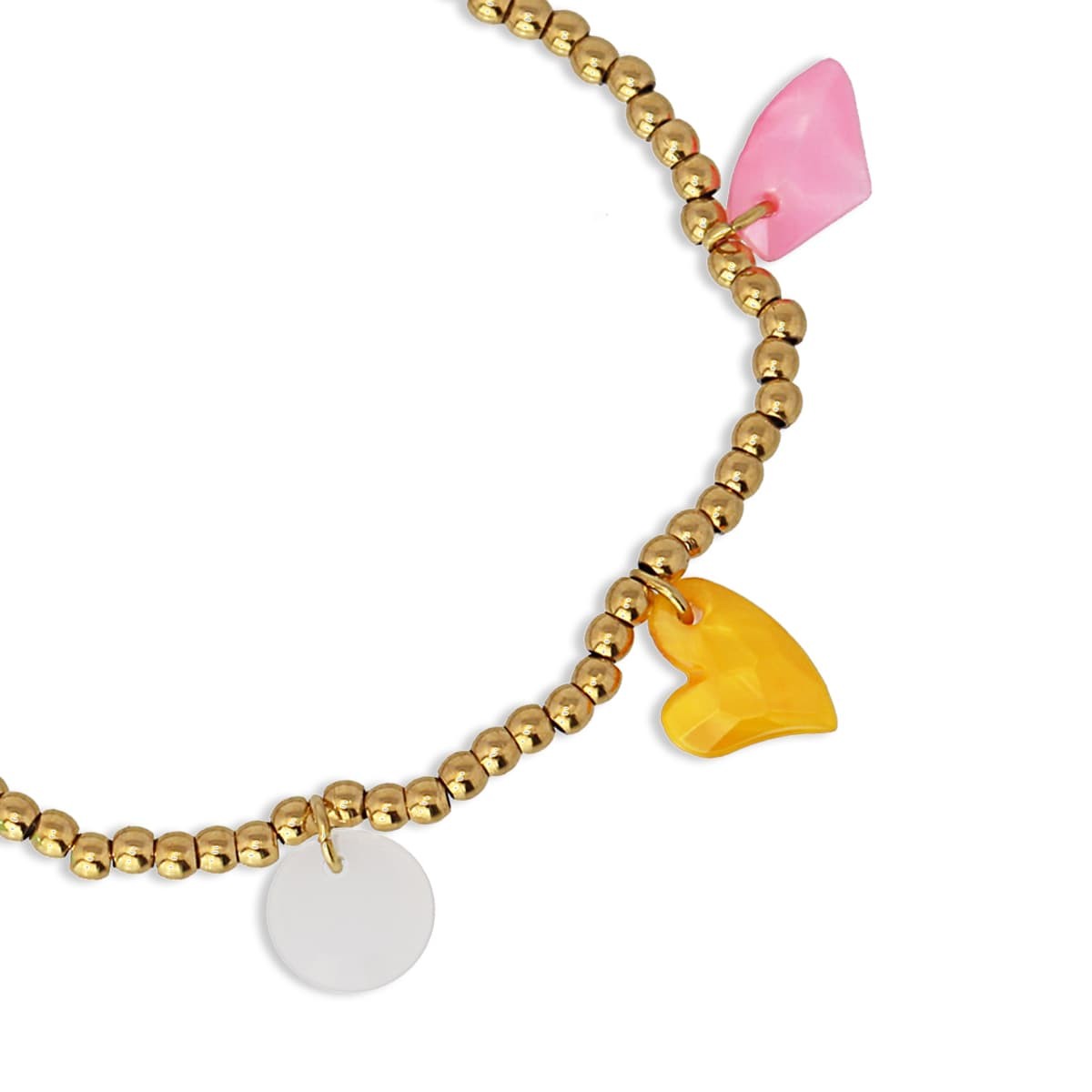 pulsera elástica cuentas bolitas acero quirúrgico dorado abalorios color