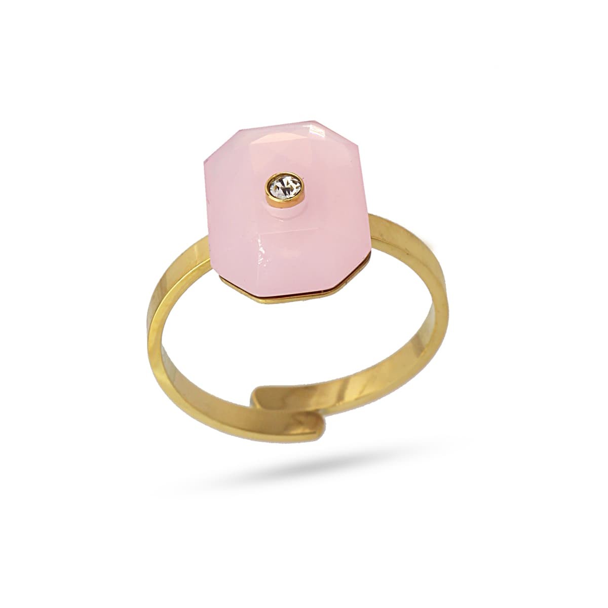 anillo acero quirúrgico dorado piedra octogonal color circonita anartxy rosa