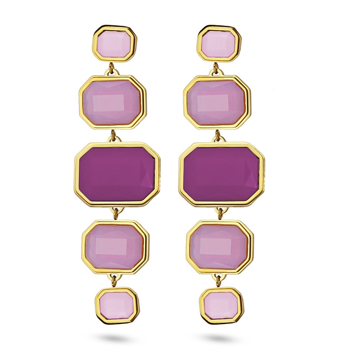 Pendientes largos piedra cristal colores lila CPE105