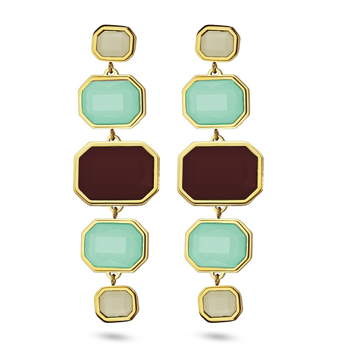Pendientes largos piedra cristal color verde y marrón