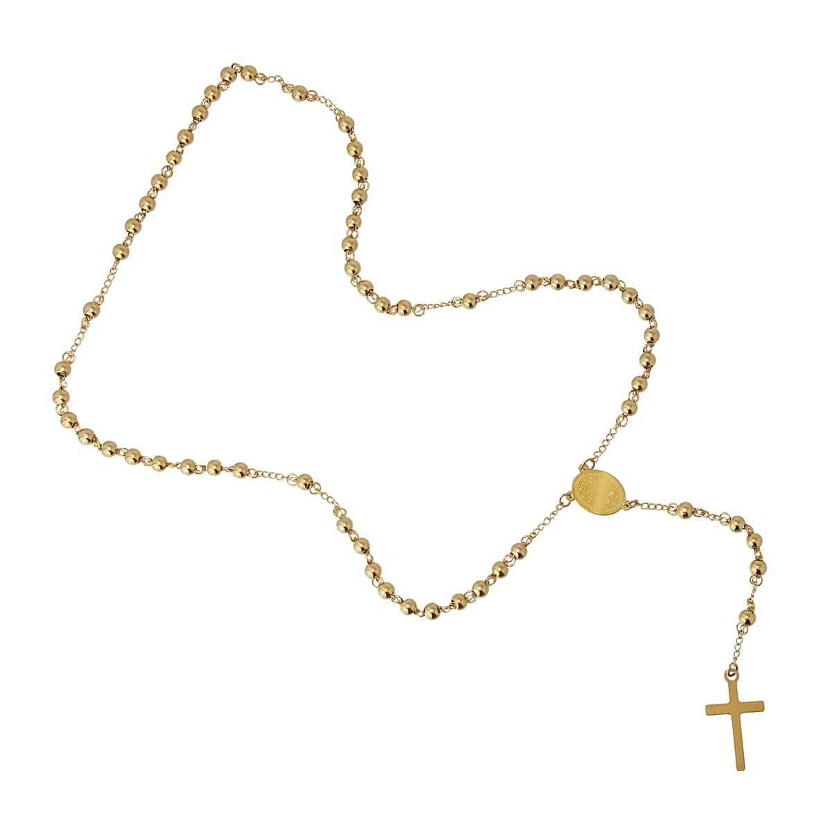 collar acero quirúrgico rosario cruz virgen 6mm dorado