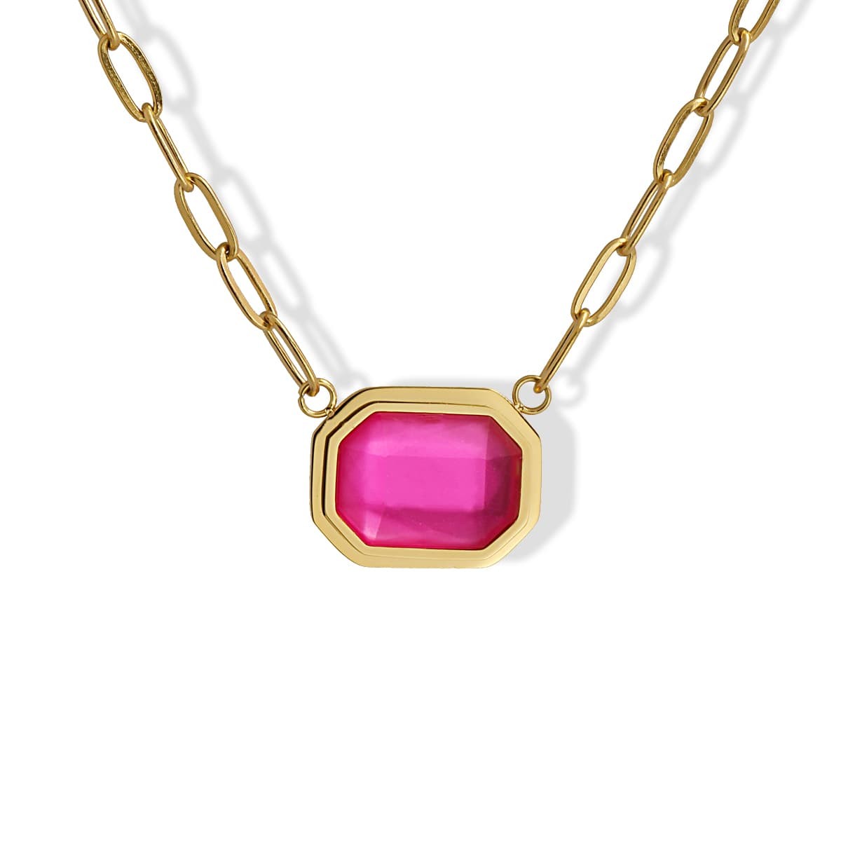 collar dorado cadena eslabones acero quirúrgico plástico reciclado piedra coloreada  rosa