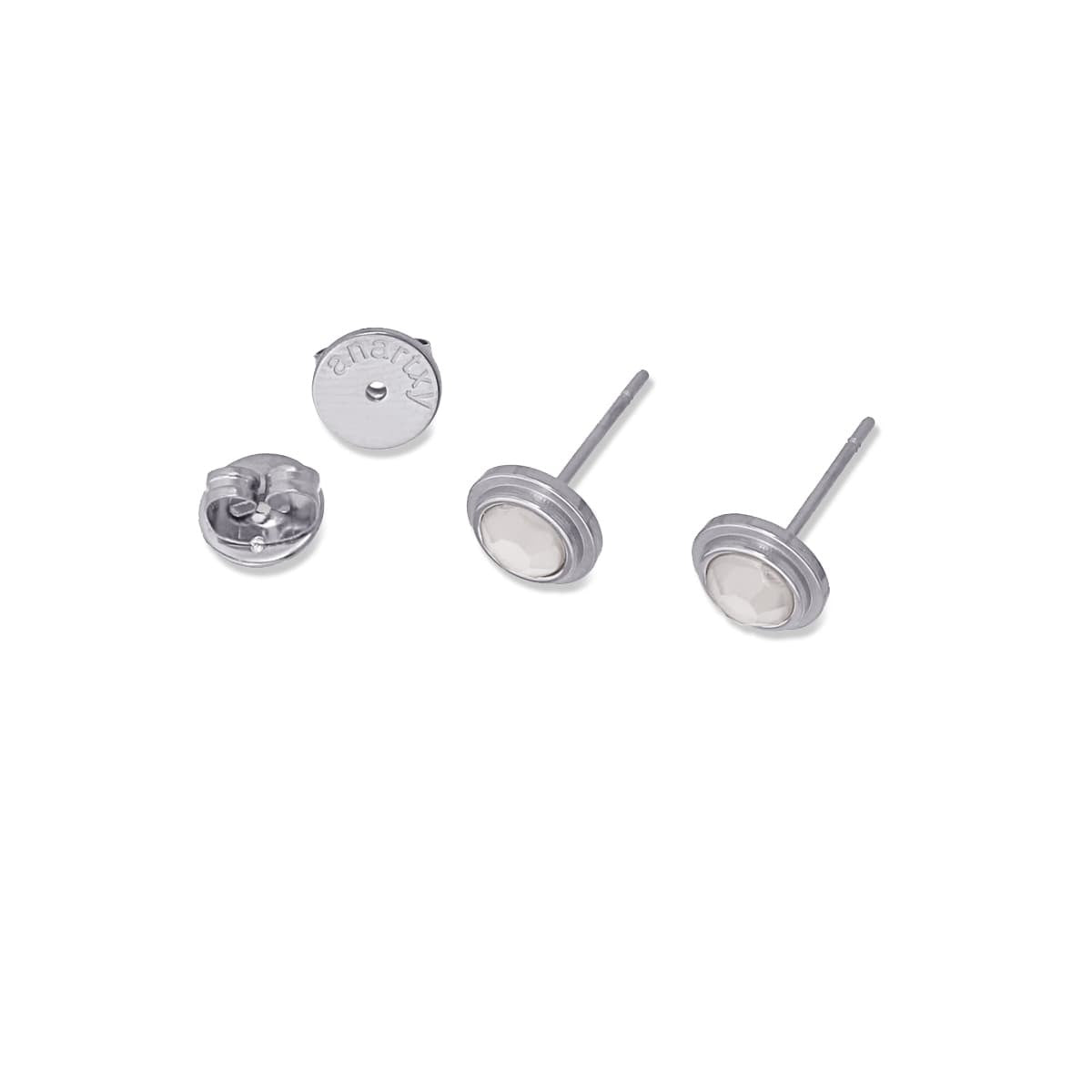 Pendientes pequeños circulares  acero quirúrgico plástico reciclado piedra coloreada  gris anartxy