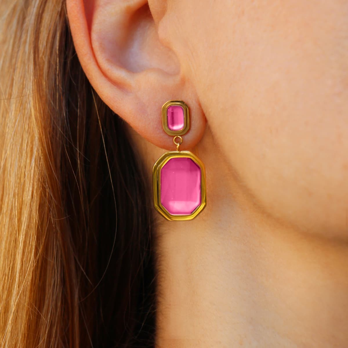 Pendientes piedras color CPE170 rosa
