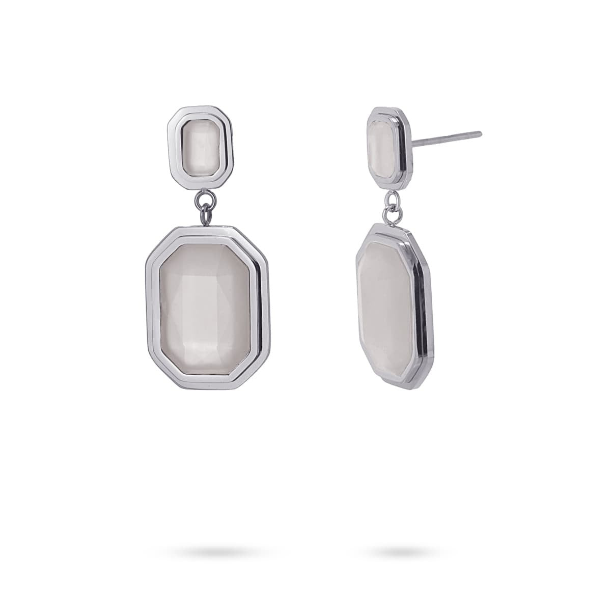 Pendientes cortos acero quirúrgico plástico reciclado piedra coloreada gris