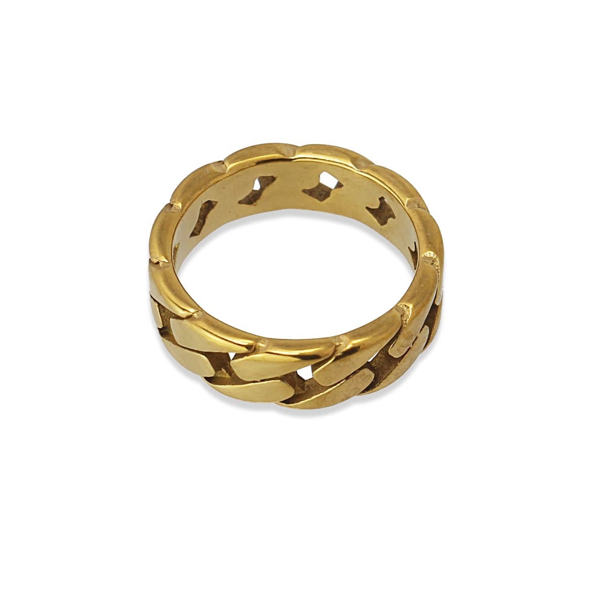 anillo hombre acero quirúrgico eslabones  dorado