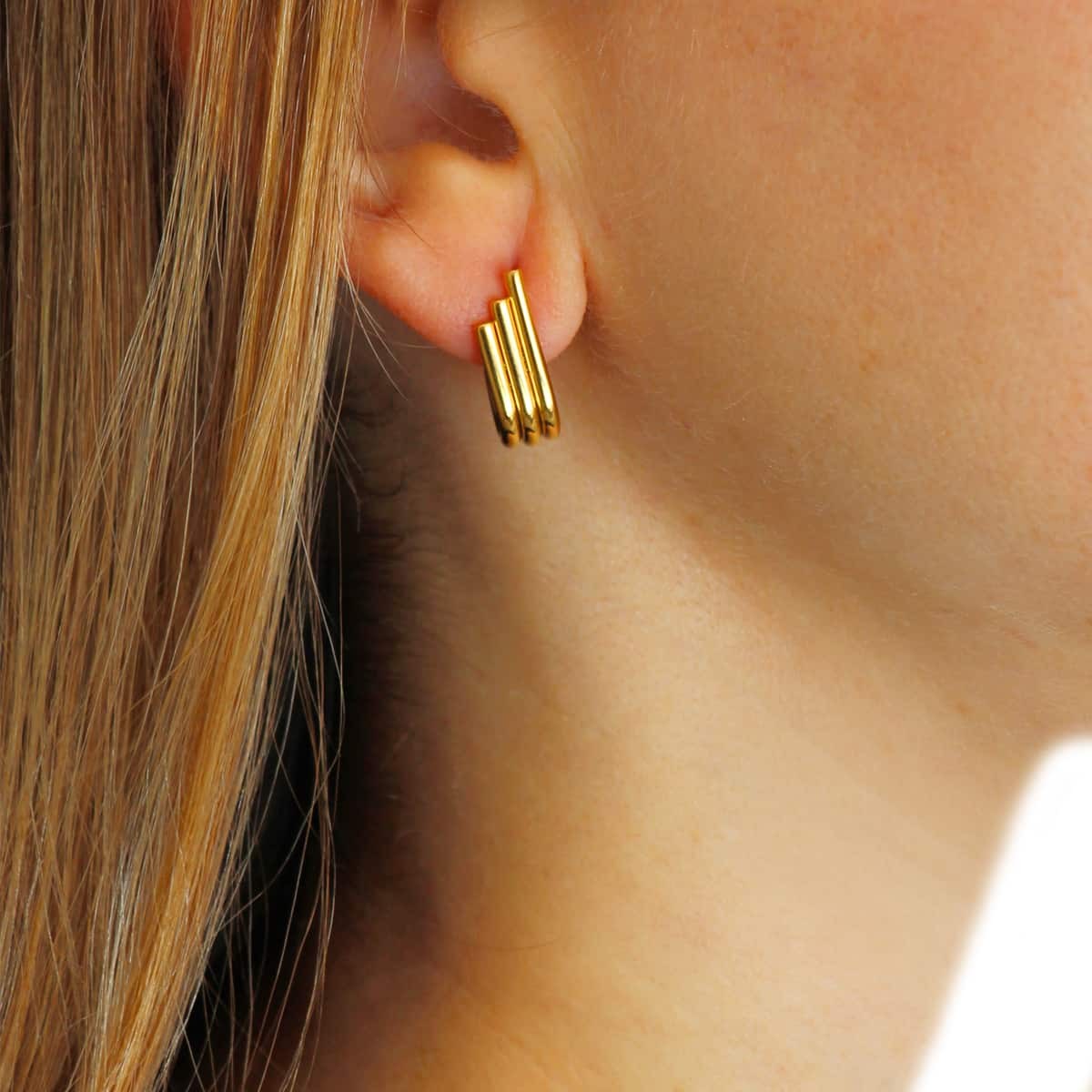 Aros tres líneas CPE227 oro minimalistas plata anartxy