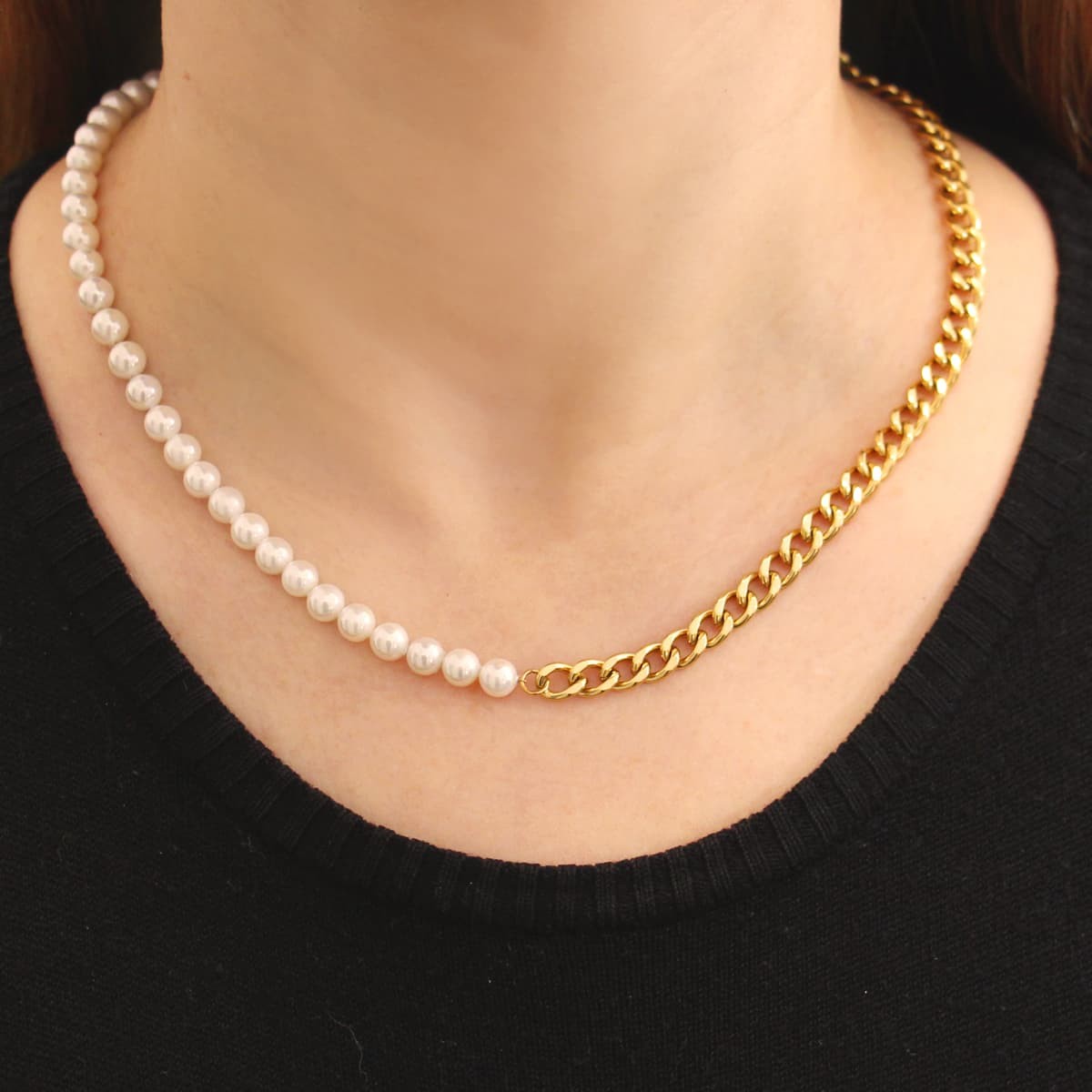 Collar perlas BCO481 dorado anartxy plateado