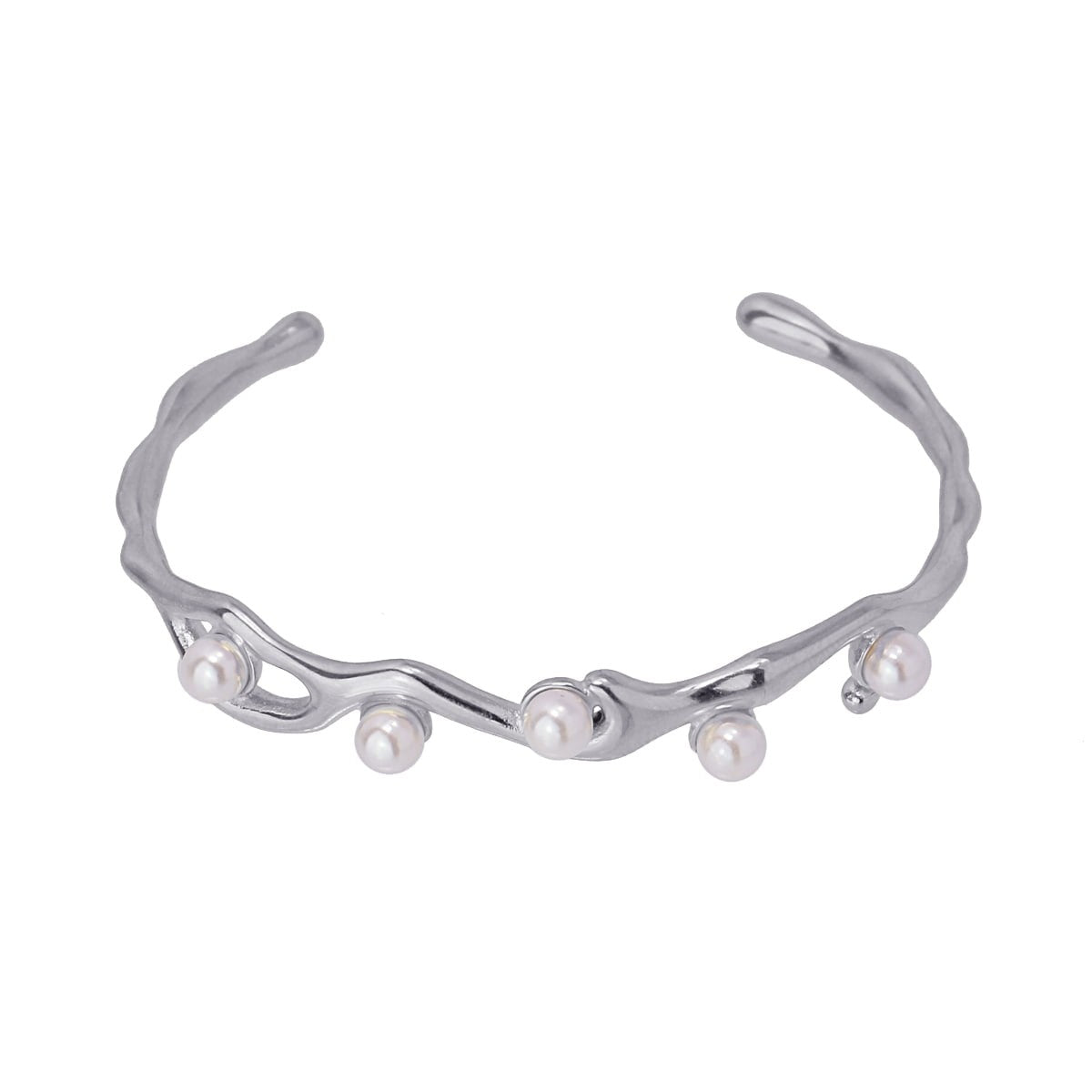 pulsera rígida acero abierta orgánica perlas