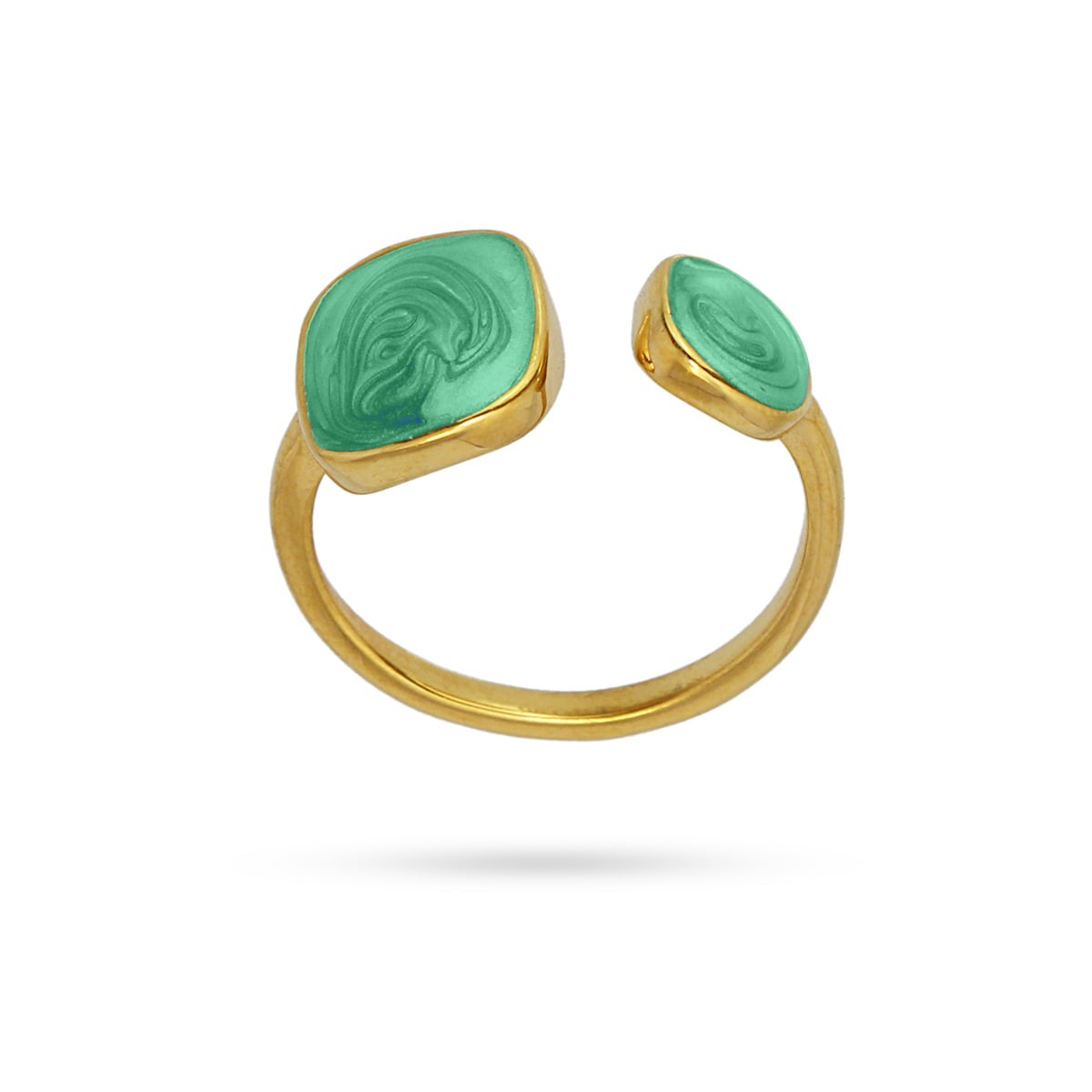 anillo acero dorado abierto detalles esmalte anartxy verde