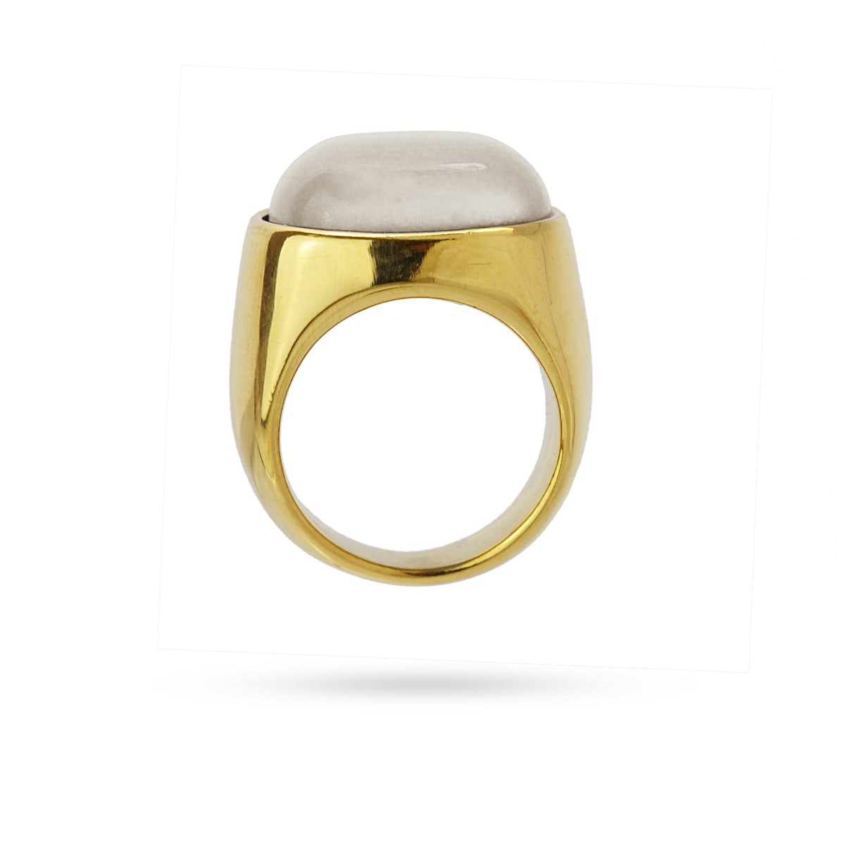 maxi anillo acero dorado piedra natural anartxy  blanco