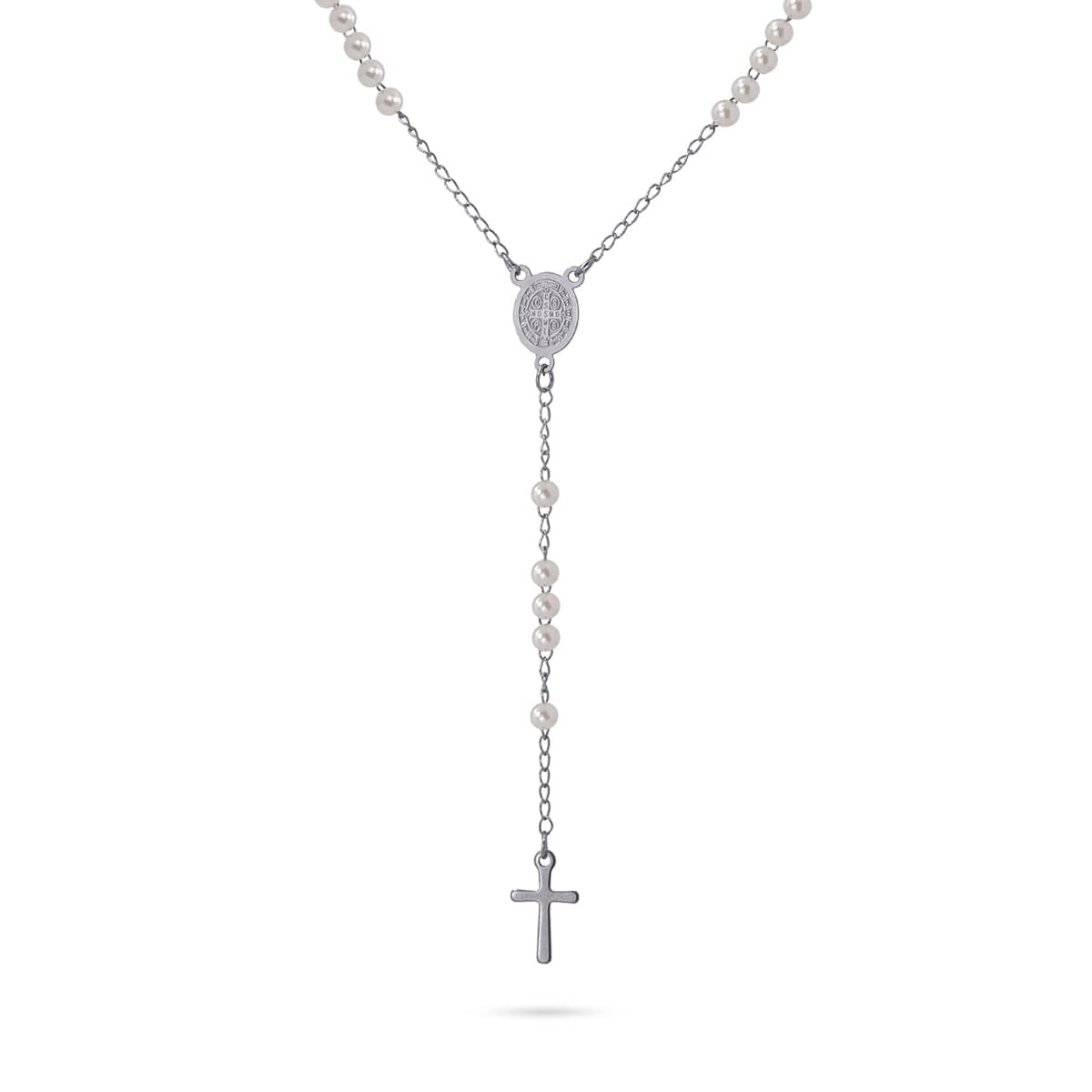 collar rosario acero quirúrgico perlas cruz virgen anartxy