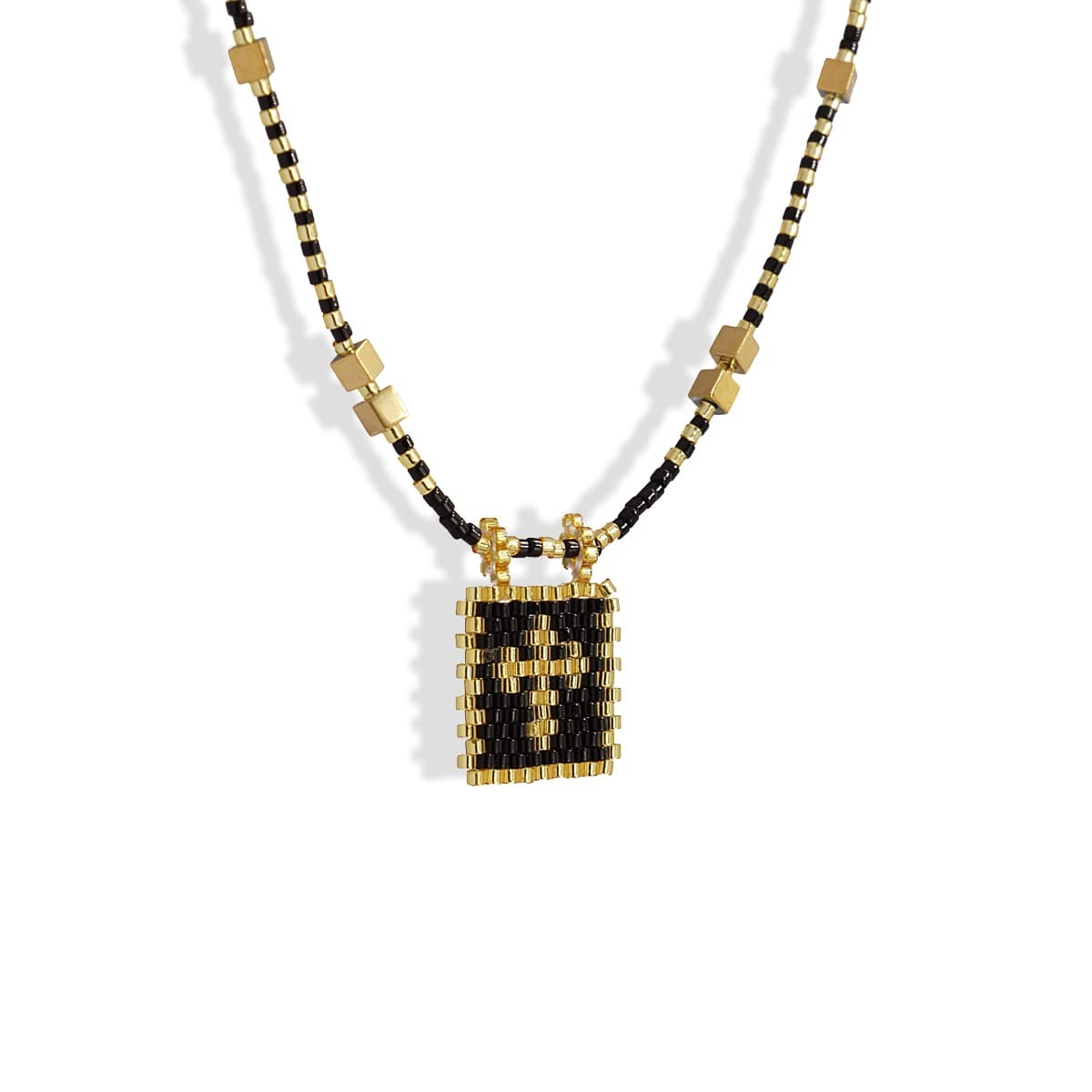 collar corto acero cristal japonés miyuki cruz oro negro