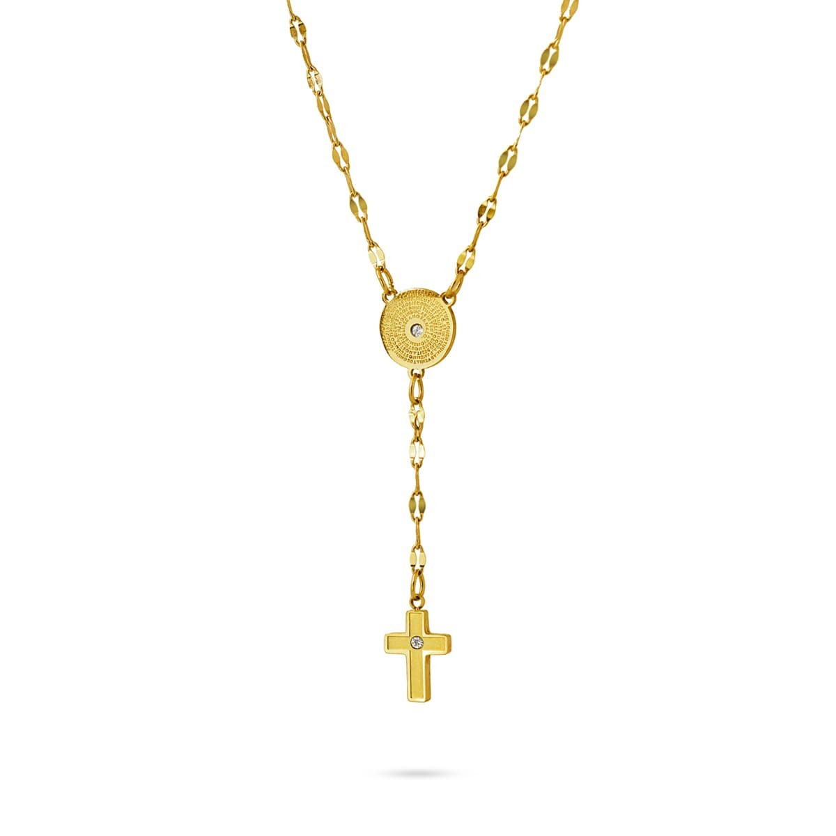 collar rosario acero cruz medalla grabado versículo biblia circonita anartxy oro