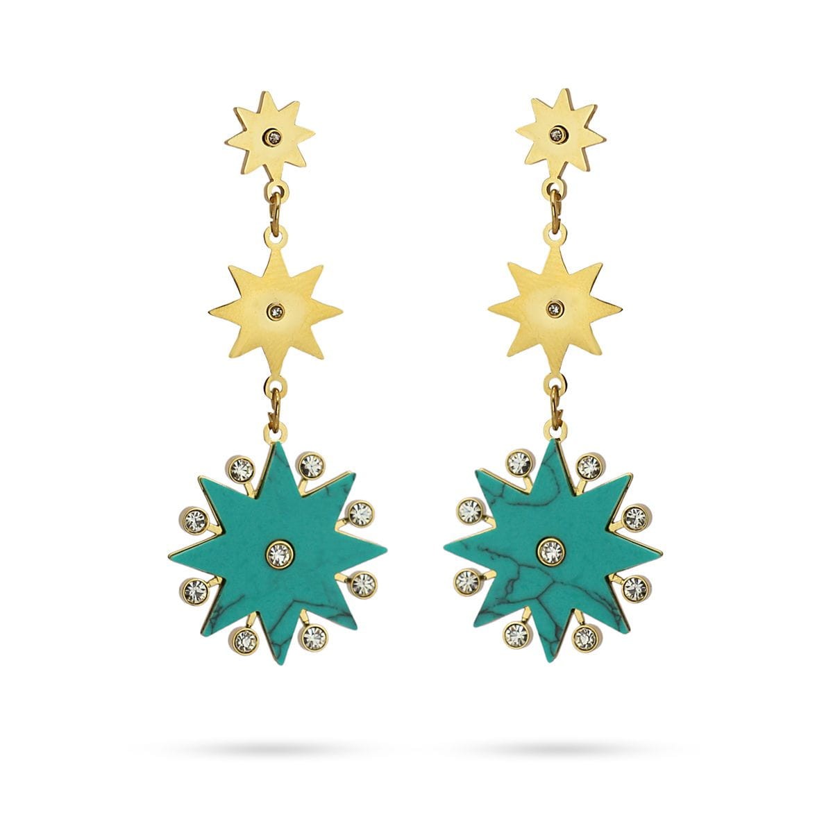 pendientes largos acero estrellas piedra natural circonitas fiesta turquesa anartxy