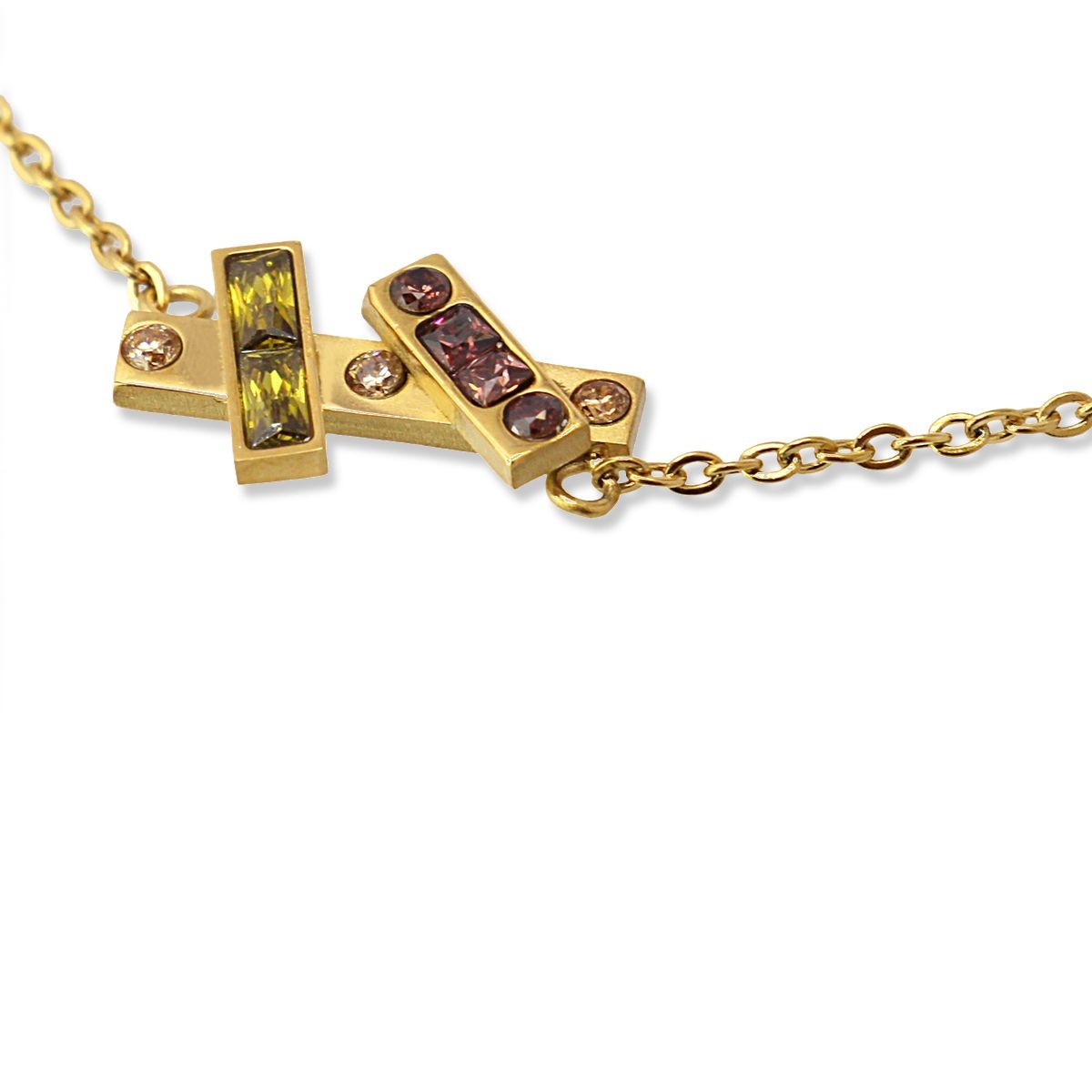 pulsera cadenita acero detalle circonitas colores