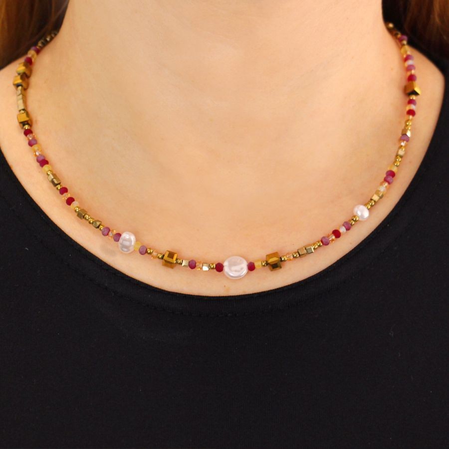 Collar piedra y perlas BCO590 mujer