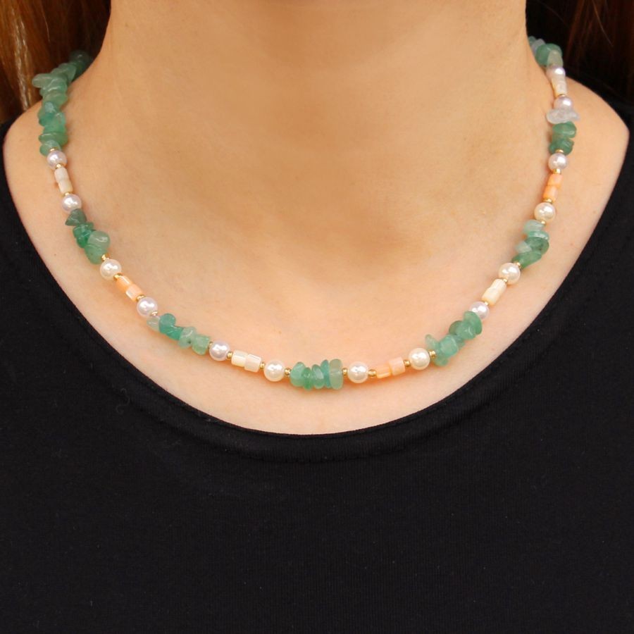 Collar jade y perlas BCO584 mujer