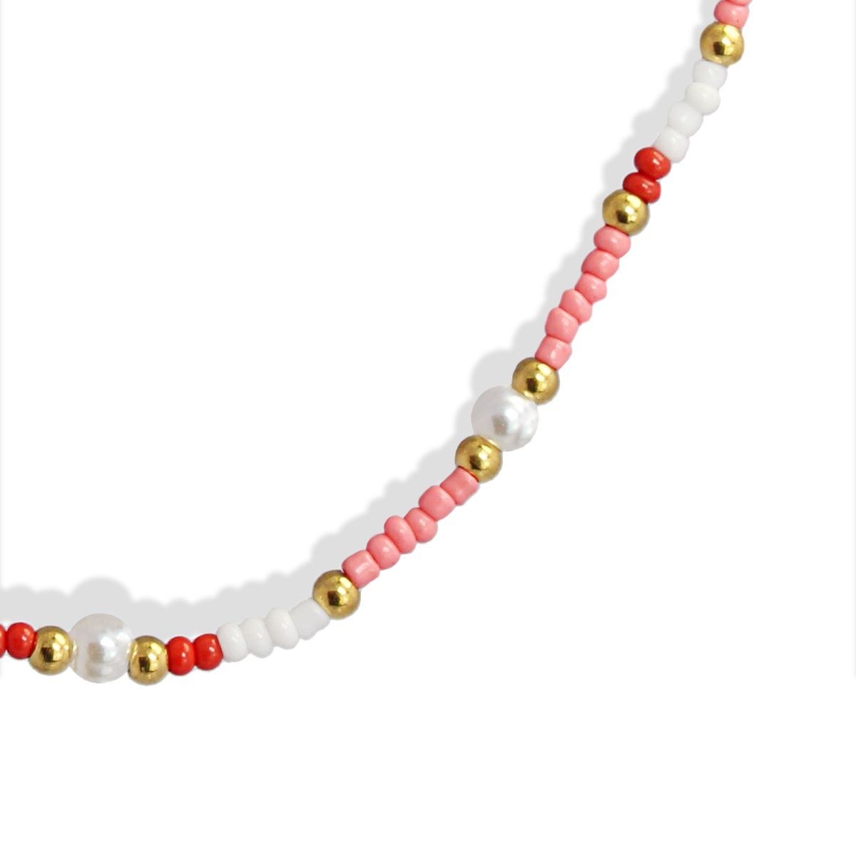 collar largo acero cristal japonés mituki perlas rosa