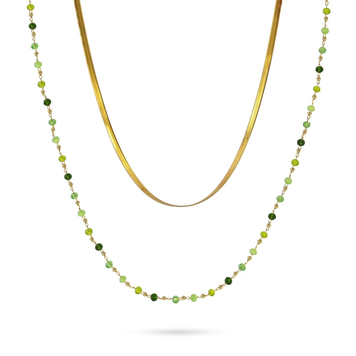 collar largo boble acero cristal color cadena serpiente anartxy verde