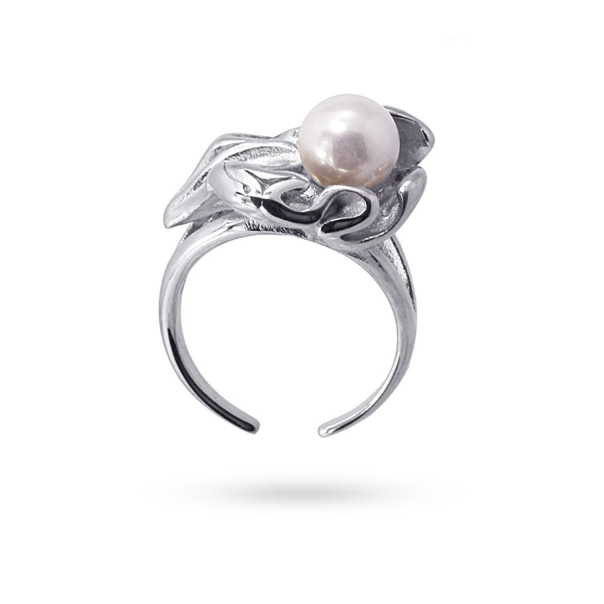 anillo ajustable acero flor perla
