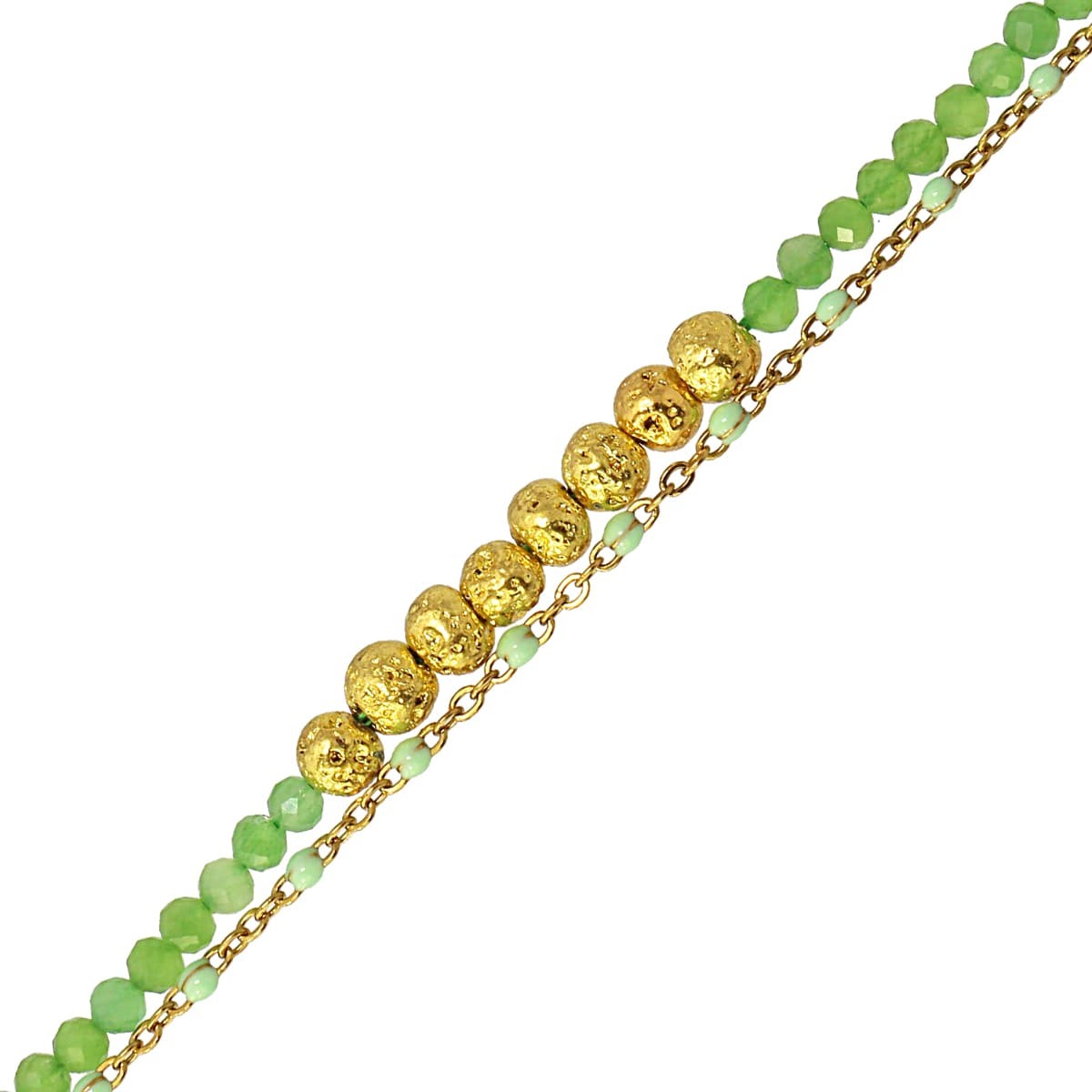 pulsera doble capa cristal color acero  verde anartxy