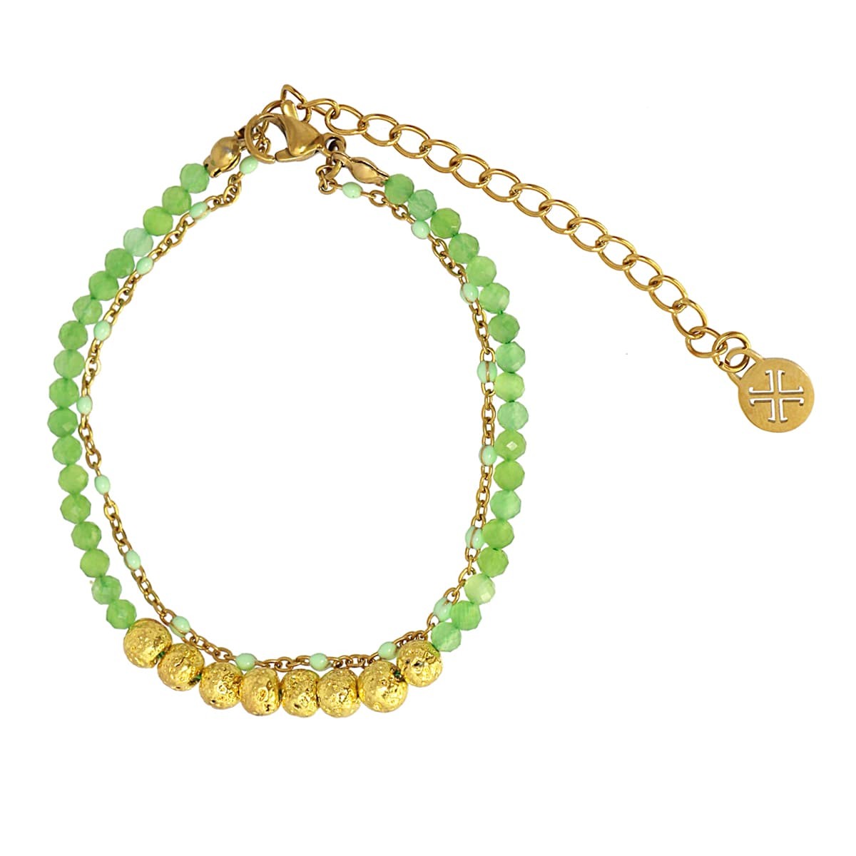 pulsera doble capa cristal color acero  verde