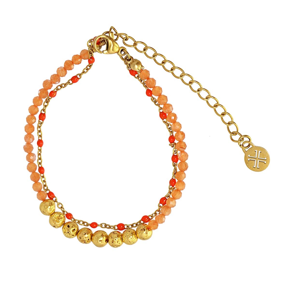 pulsera doble capa cristal color acero  naranja