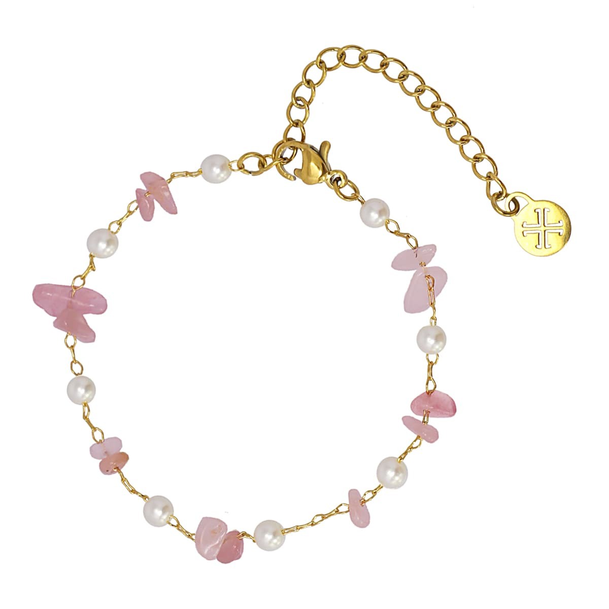 pulsera acero piedra natural piedra perlas rosa