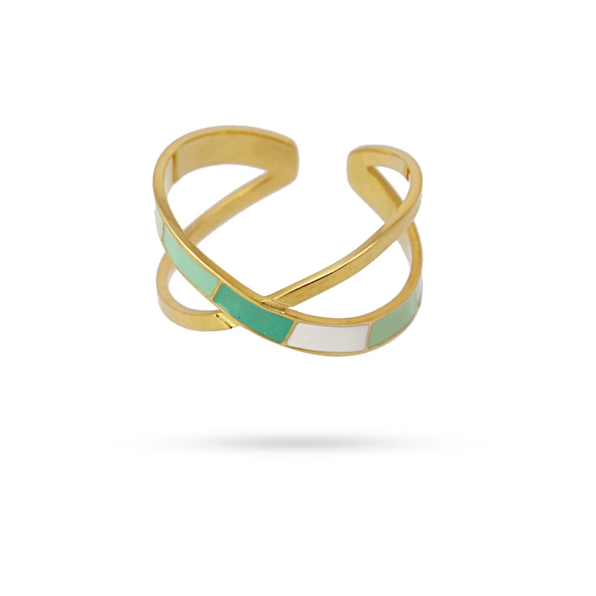 anillo acero bandas esmaltadas cruzado anartxy  verde