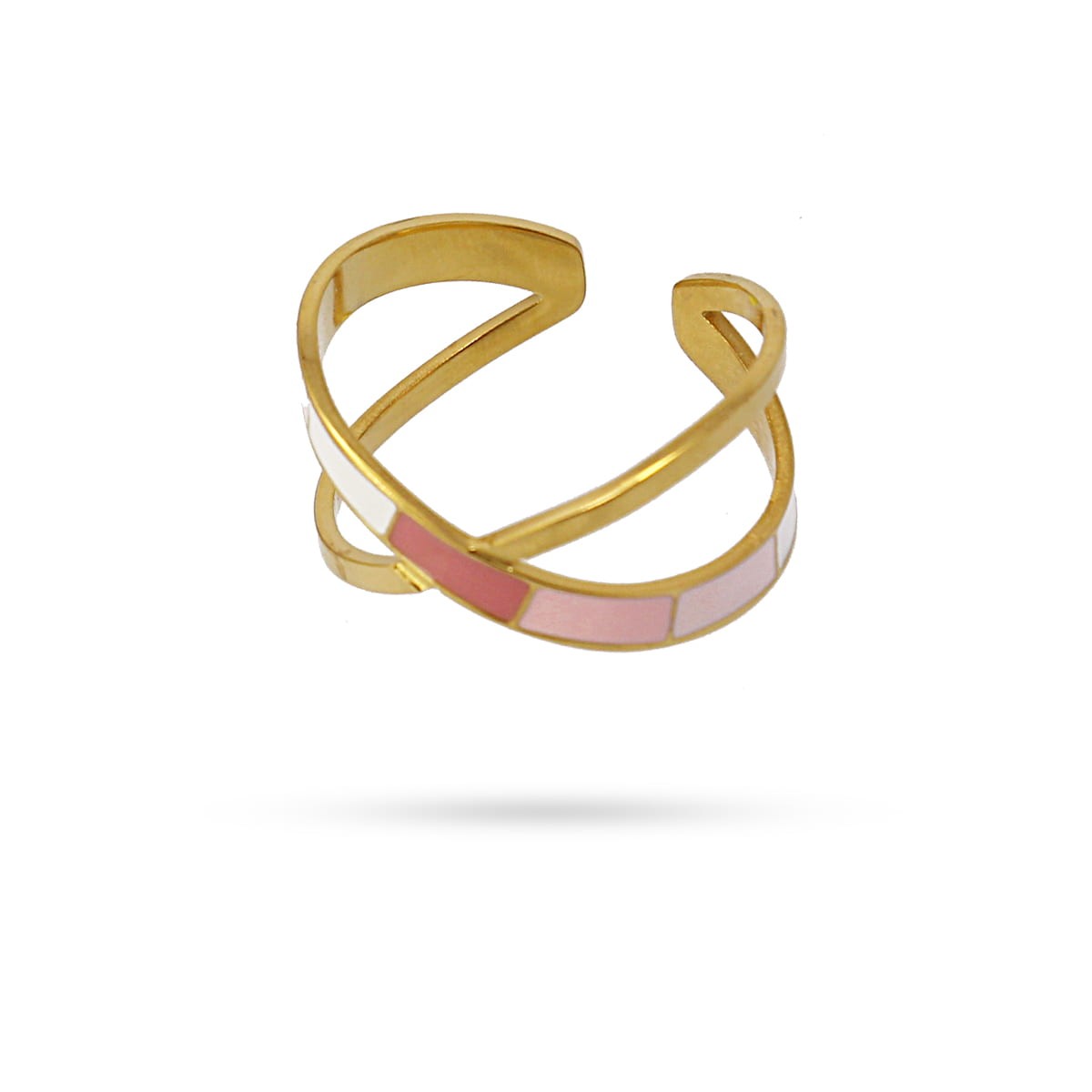 anillo acero bandas esmaltadas cruzado anartxy  rosa
