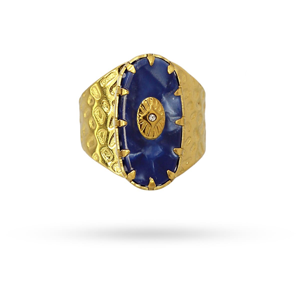 anillo maxi acero sello piedra natural circonita azul oscuro