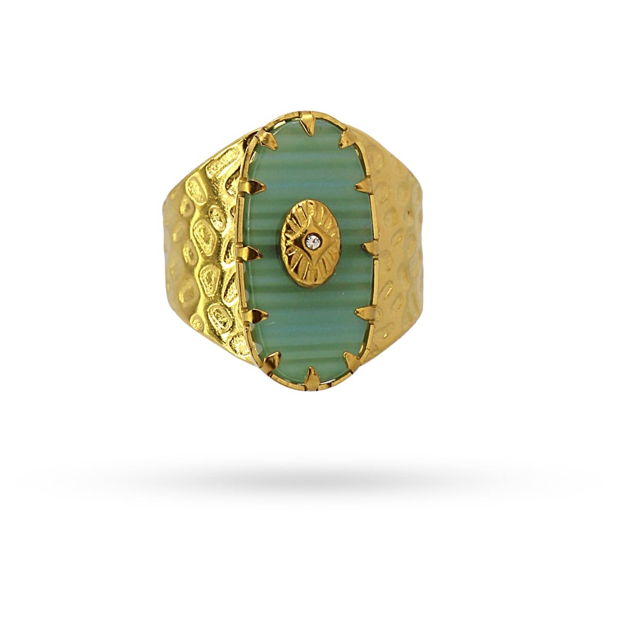 anillo maxi acero sello piedra natural circonita anartxy verde