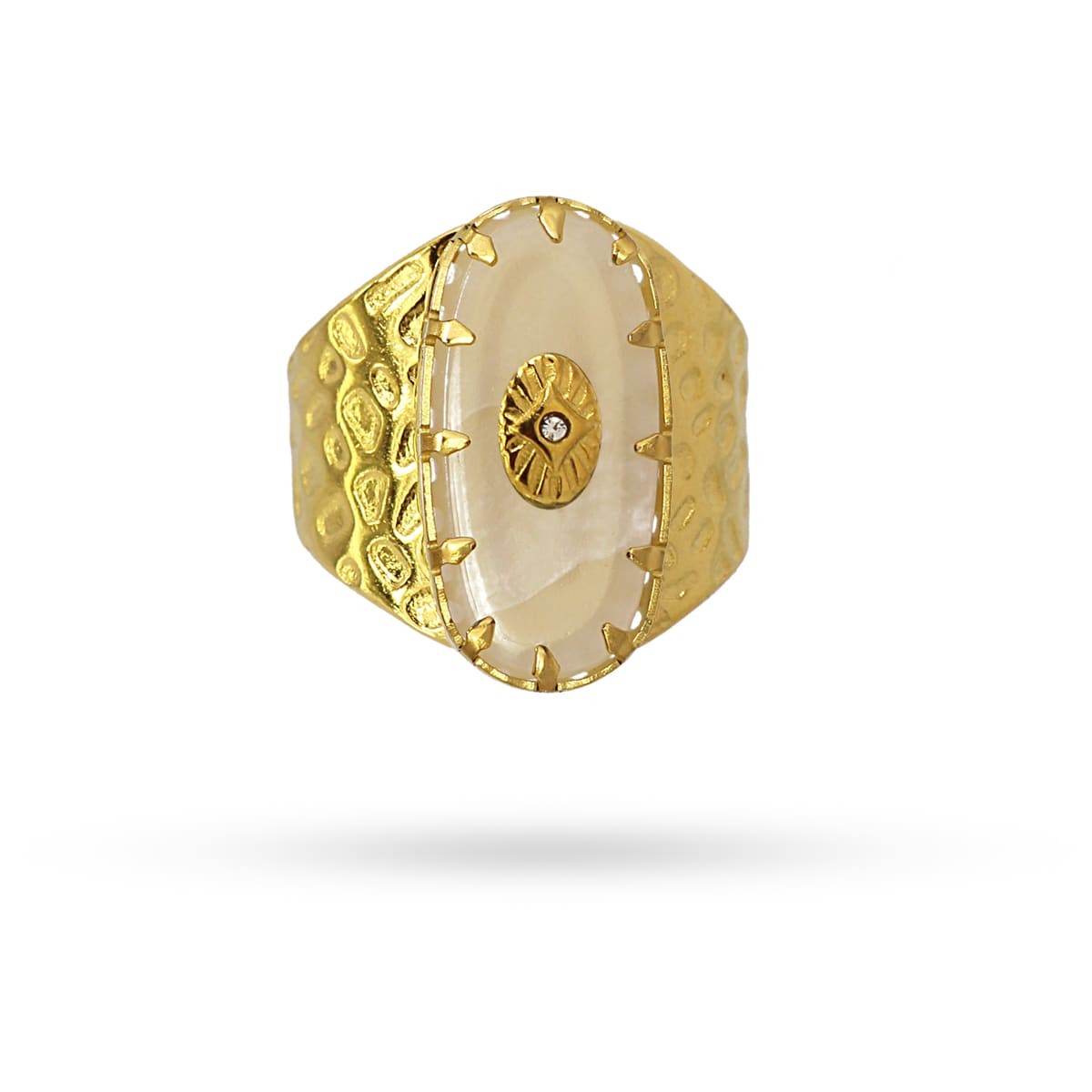 anillo maxi acero sello piedra natural circonita anartxy beige