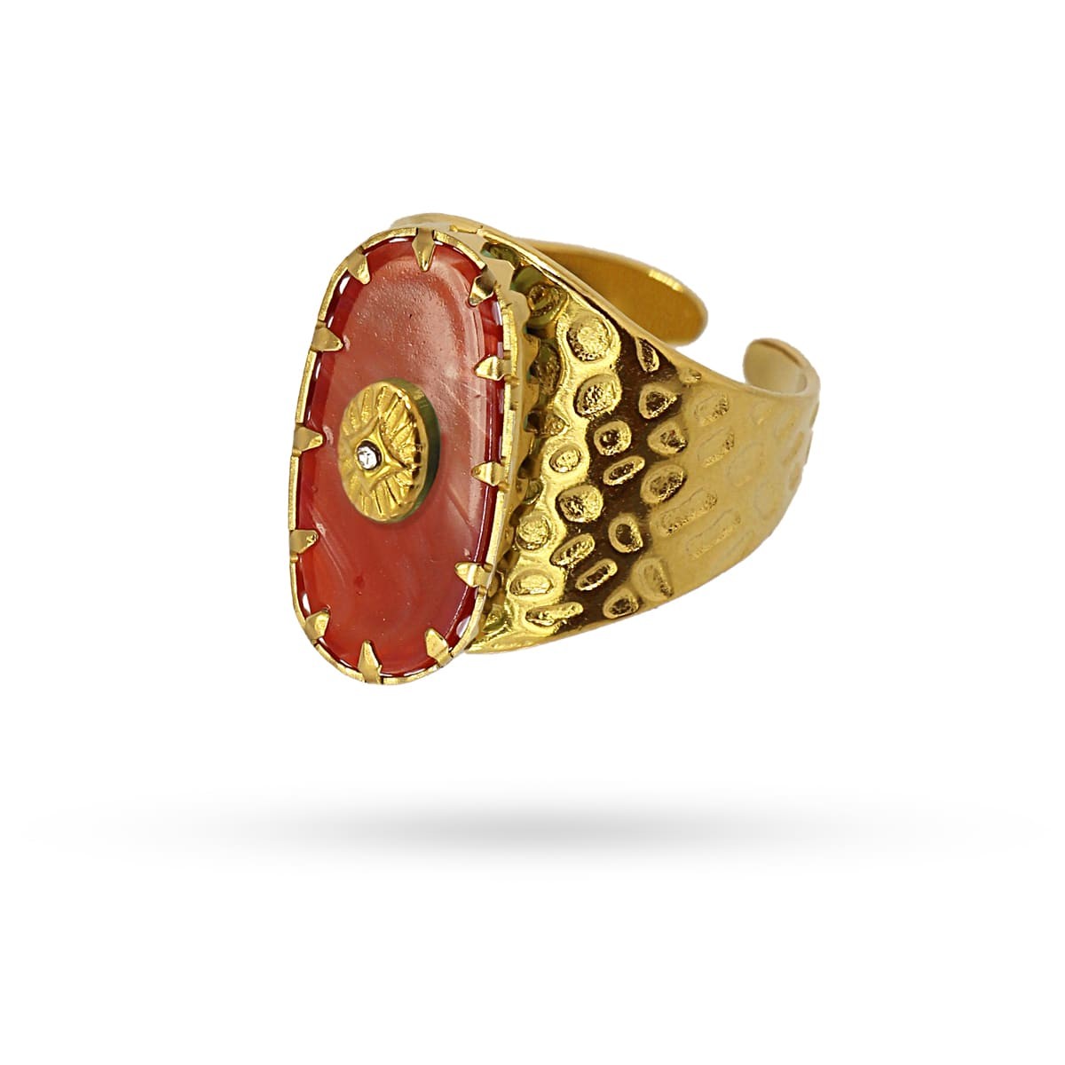 anillo maxi acero sello piedra natural circonita anartxy rojo