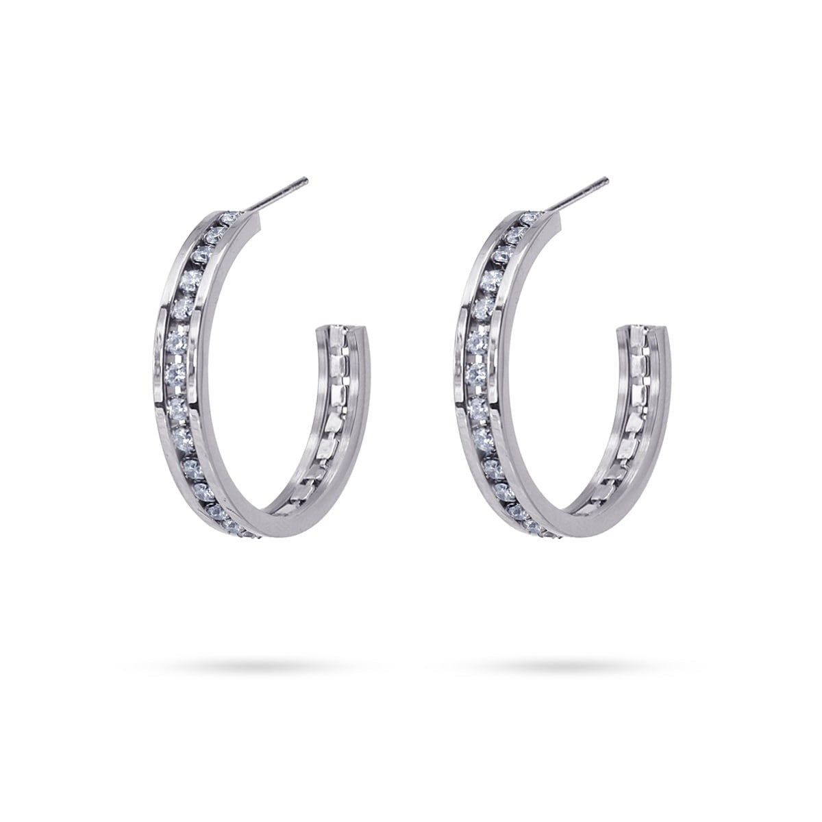 pendientes aros acero circonitas elegante anartxy  plateado