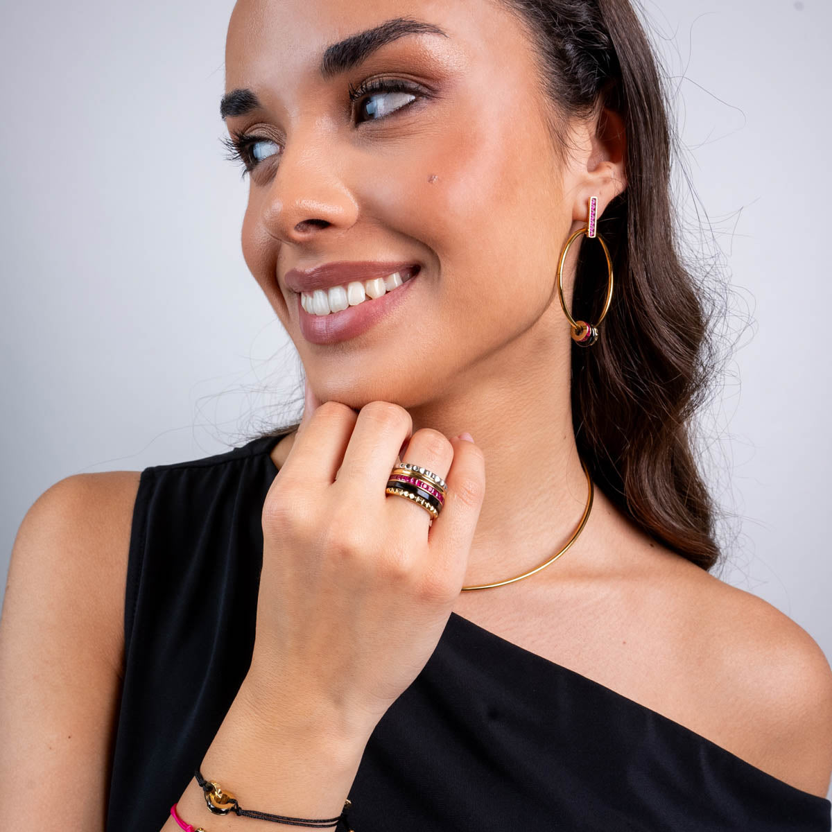 Anillo Vandal bandas unidas multicolor Fucsia Anartxy