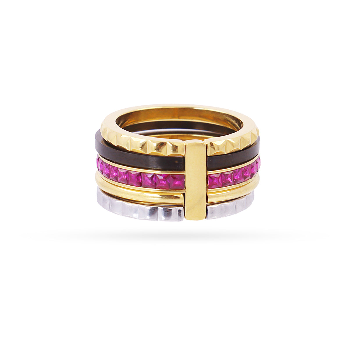 Anillo Vandal bandas unidas multicolor Fucsia Anartxy